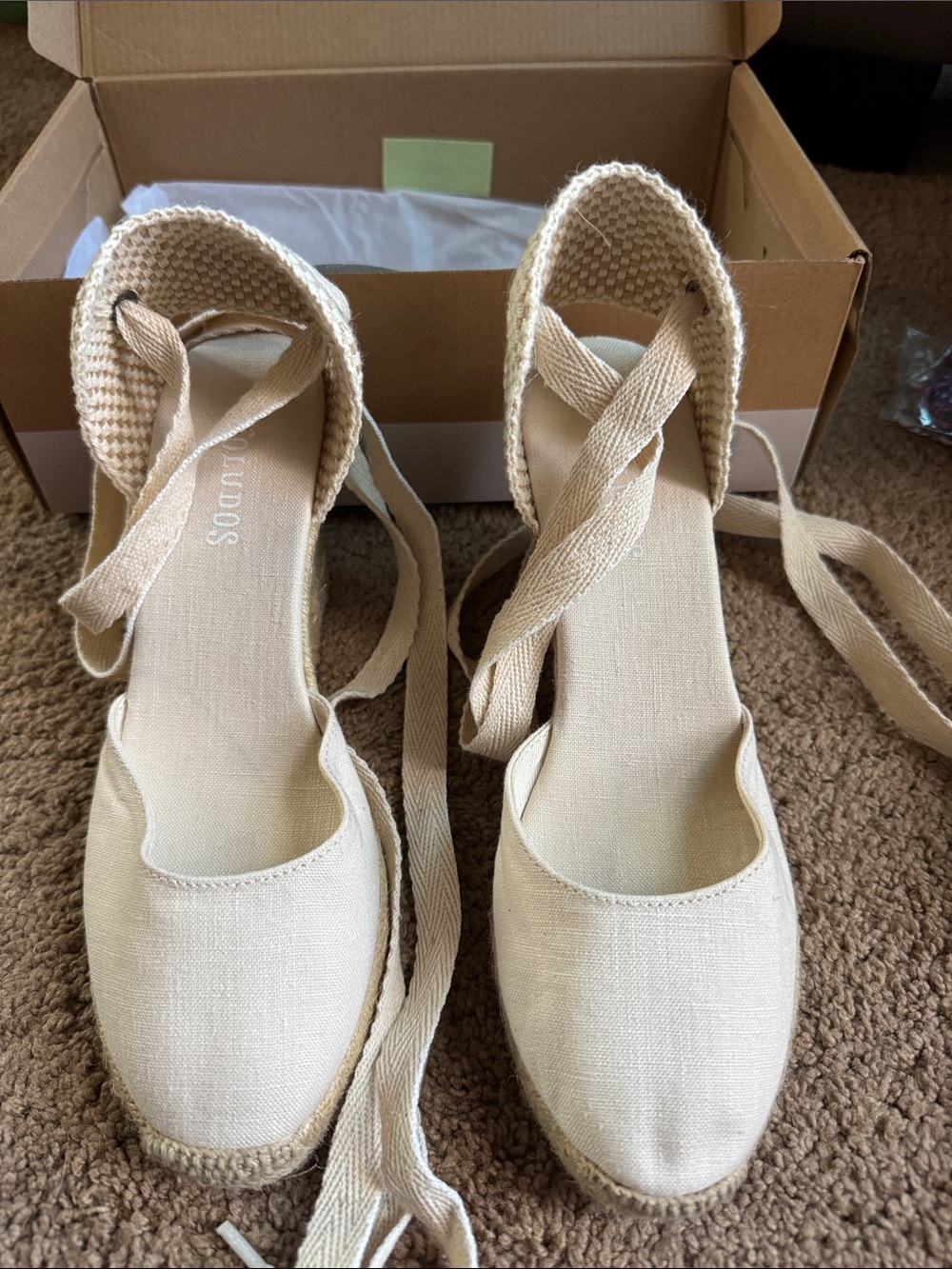 Women’s size 6.5 Beige Lace-Up Espadrille Wedges - Women's Fashion Sandals